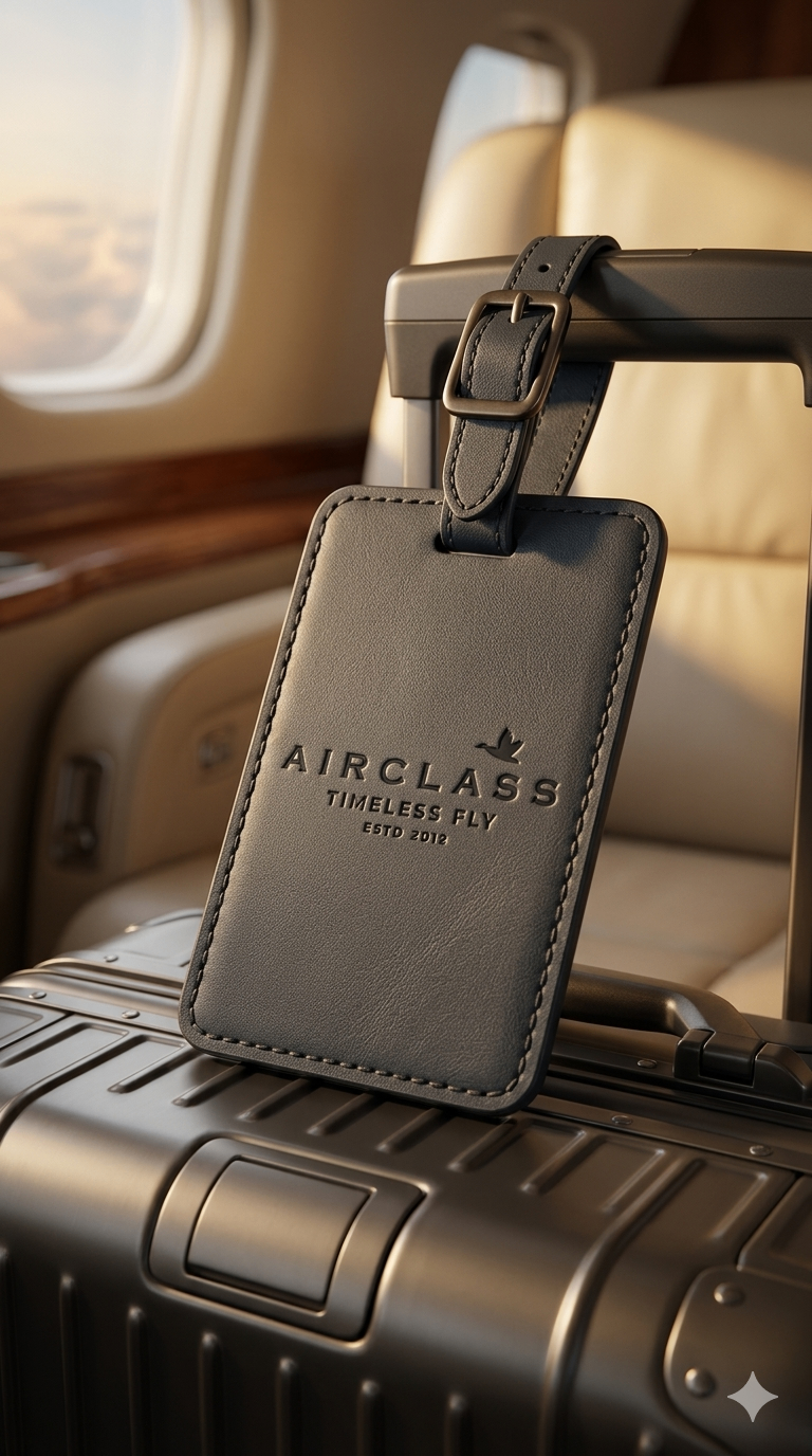 Air Class signature leather luggage tag — Timeless Fly